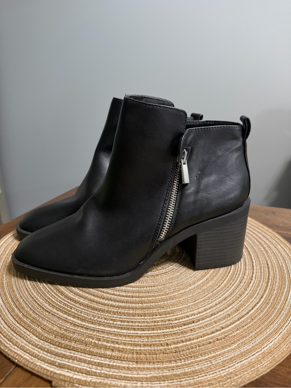 BCBG Black Side-Zip Block Heel Ankle Boots